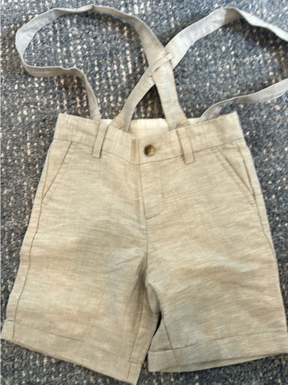 Janie and Jack Beige/Tan Suspender linen Shorts
